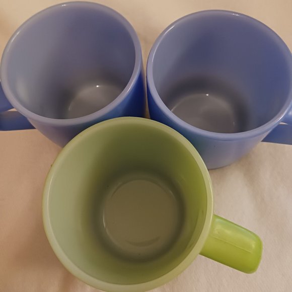Vintage Anchor Hocking 3 Piece Fire King Mug Set Blue and Green Made in USA - Picture 4 of 6